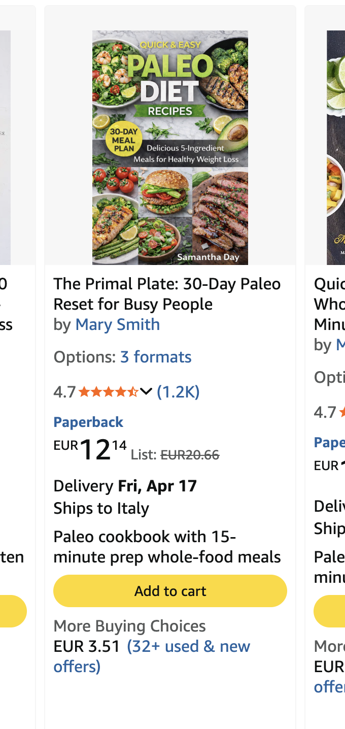 Book cover A/B test on Amazon search results