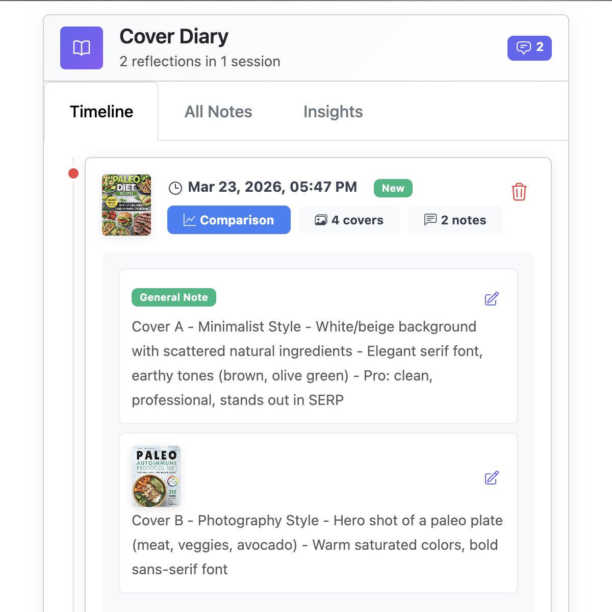 Adding notes and annotations to cover versions